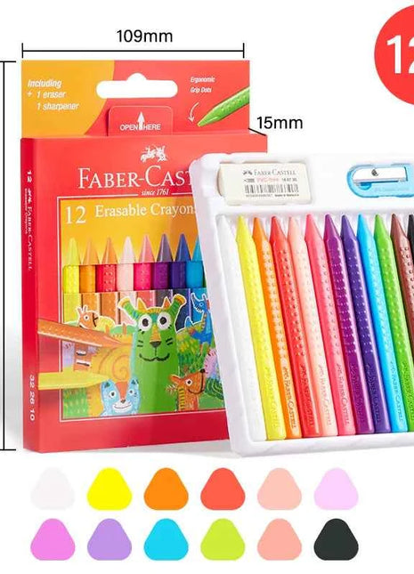 12/24 Colors Faber Castell Erasable Plastic Crayons Eraser and Sharpener School Supplies Non Toxic Crayons for Toddlers Washable