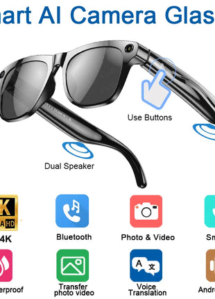 Xiaomi 4k Hd Ai Smart Glasses Camera Wearable Mini Camera Bluetooth Call Voice Assistant Control Smart Sports Camera Glasses - Riparo82