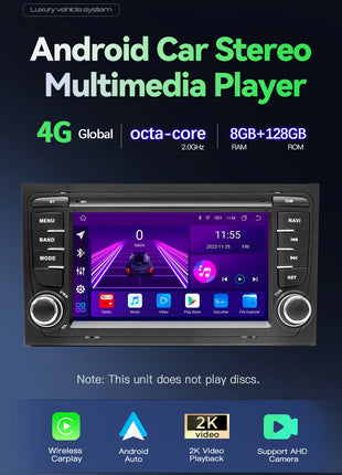 Android 14 AutoRadio For Audi A4 B6 B7 S4 B7 B6 RS4 Seat Exeo 2002-2008 RS4 B7 Radio 2008-2012 Stereo GPS Carplay Car Multimedia - Riparo82