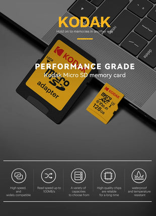 Scheda Micro SD originale al 100% Kodak Scheda di memoria da 128 GB Classe 10 Scheda Flash da 64 GB Scheda di memoria Flash da 32 GB V30 U3 per registratore di guida