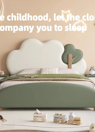 Letto con Struttura in Legno 135x200cm per Bambini e Adulti, Stile Nordico Moderno, con Testiera e Comodino, Set Arredamento Camera da Letto