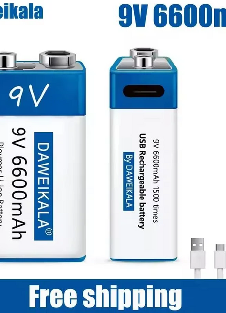 Nuova batteria ricaricabile veloce agli ioni di litio da 9 V 6600 mah Teyt-c Interfaccia USB batteria 9 V multimetro microfono al litio Giocattolo + cavo - riparo82