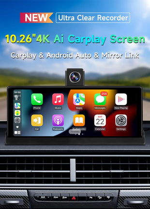 10.26" Carplay Screen Rearview Mirror Dash Cam Android Auto 4K 3840*2160P WIFI BT GPS Navigation Video Recorder Car DVR Camera - Riparo82