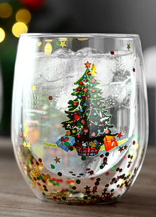 Tazza di vetro a doppia parete di Natale, regalo di Natale, stella-albero, pupazzo di neve, resistente al calore, per uso domestico, succo di latte, birra, tazza da tè, tazza da caffè - riparo82