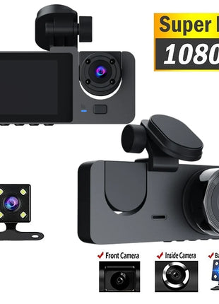 3-Channel Dash Cam Front Interior Rear 1080P Camera Recording WiFi Night Vision 170° Wide-Angle G-Sensor Loop Recording for Cars - Riparo82