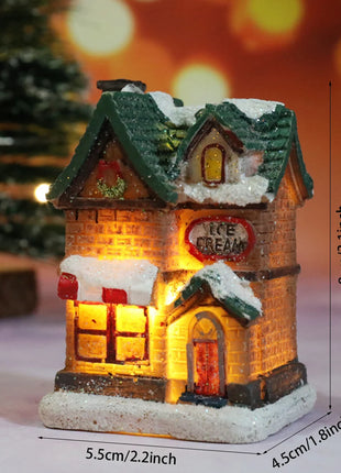 Incandescente inverno decorazione festa di natale mestiere resina di natale luminoso piccola casa ornamento romantico edificio in miniatura del villaggio
