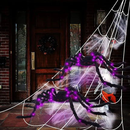 Practical 8 Modes Halloween Spider Web Lights Glow 250 LEDs LED Spider Net Hanging 5m Scary Giant Spider Haunted House