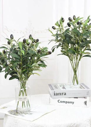 1/3pcs Artificial Olive Leaves Tree Branch Green Plant with Fruit for Home Garden Vase Decoration Wedding Bouquet Silk Flowers