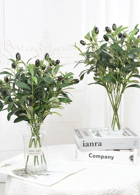 1/3pcs Artificial Olive Leaves Tree Branch Green Plant with Fruit for Home Garden Vase Decoration Wedding Bouquet Silk Flowers