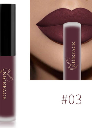 NICEFACE Nude Liquid Lipstick Ultra Matte Velvet Long Lasting Women Beauty Red Nonstick Cup Waterproof Lip Gloss Lips Cosmetics - Riparo82