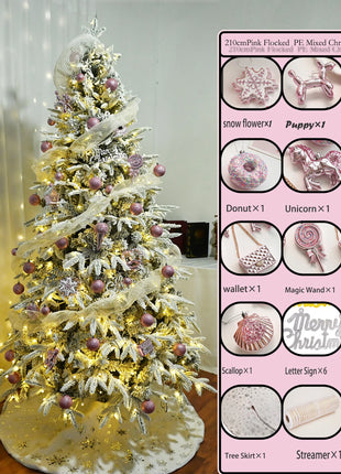 2025 Nuovo albero di Natale rosa floccato misto Pe Decorazione domestica di lusso di fascia alta Decorazione del supermercato dell'hotel