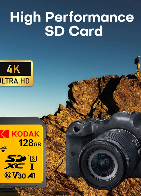 Scheda di memoria SD professionale Kodak Scheda SDHC da 32 GB 128 GB 64 GB SDXC Scheda SD Fotocamera Class10 UHS-I 100 MB/S Capacità effettiva
