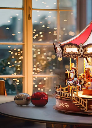 Robotime Rolife Carosello classico Carillon Facile da montare Puzzle in legno 3D Design mobile con regali di Natale leggeri per la famiglia - riparo82