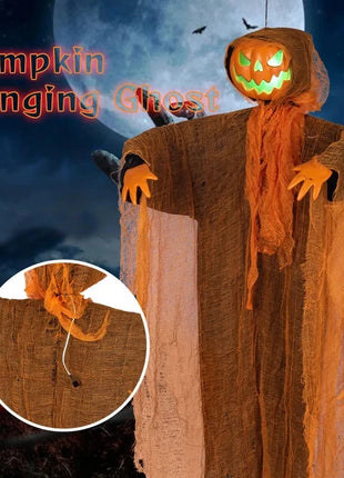 2024 Halloween Hanging Pumpkin Hanging Head Green Light Scary Voice Ghost House Pumpkin Head Prop Halloween Courtyard Decoration - Riparo82