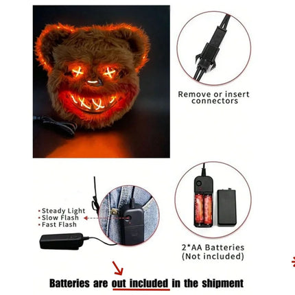 NEW LED  Light Halloween Cosplay Face Mask Party Show Stage Make-up Horror Bloody Rabbit Bear Mask Cartoon Carnival  Head Cover