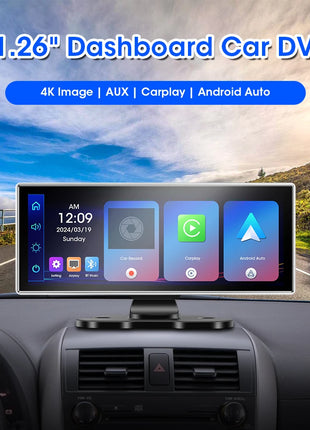 10/11.26 inch Dash Cam 4K Car DVR Wireless Carplay & Android Auto GPS Navigation Video Recorder Dashboard Dual Lens Wifi FM AUX - Riparo82