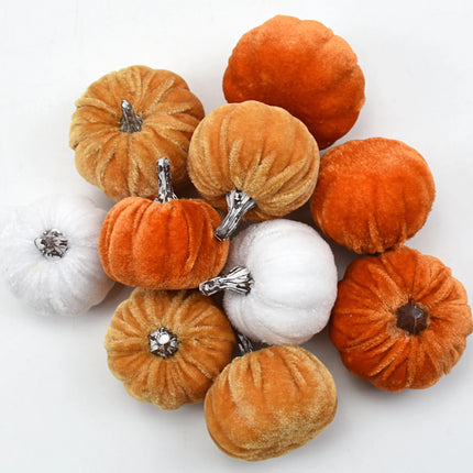 10pcs Velvet Artificial Pumpkin Decor Desktop Pumpkin Ornament Autumn Fall Thanksgiving Harvest Festival Halloween Decoration