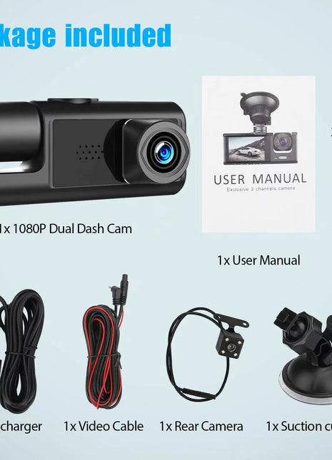 New 3 Channel Car DVR HD 1080P 3-Lens Inside Vehicle Dash CamThree Way Camera DVRs Recorder Video Registrator Dashcam Auto Parts - Riparo82