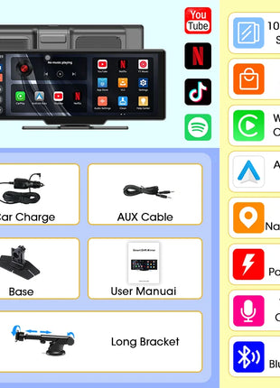 10.26" Wireless Carplay Android Auto Screen Car Radio Multimedia Video Player Rearview Camera Automotive Accessories 5G WIFI FM - Riparo82