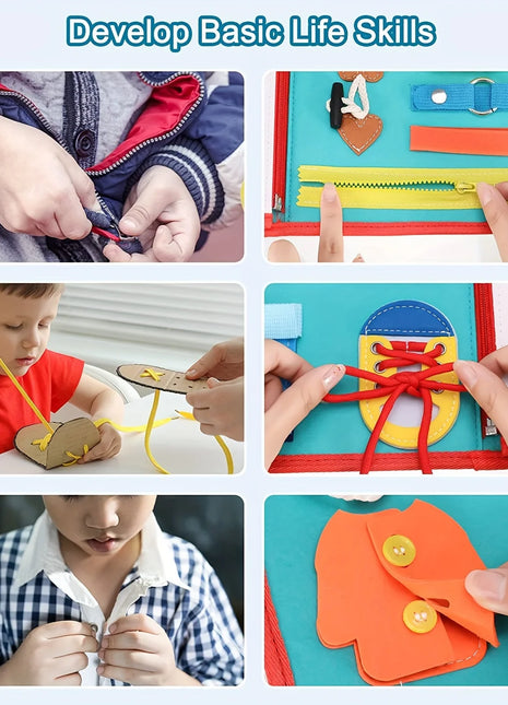 Montessori Tavola occupata Attività educativa Sviluppo Scheda sensoriale Abito di base fine Abilità motorie Giocattolo da viaggio Regalo per ragazzi e ragazze - riparo82