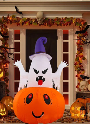 Halloween 1.5m Inflatable Luminous Decoration White Ghost Hat Pumpkin Built-in LED Light Ghost Christmas Outdoor Indoor Ornament - Riparo82