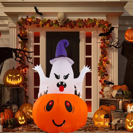 Halloween 1.5m Inflatable Luminous Decoration White Ghost Hat Pumpkin Built-in LED Light Ghost Christmas Outdoor Indoor Ornament
