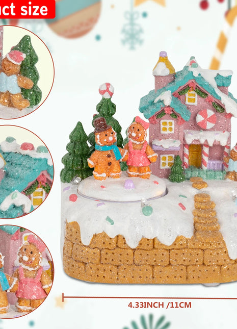Decorazioni natalizie animate Casa di pan di zenzero Figurina musicale da collezione illuminata Camino interno Display natalizio