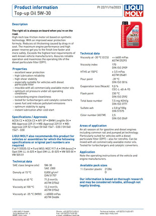 LIQUI MOLY Olio di ricarica 5W-30 1L Eccellente comportamento a bassa temperatura