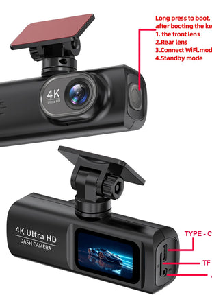 Dash Cam 4K WIFi GPS Front and Rear Night Vision Video Recorder HD 1080P Camera Auto System for car  Bicycles motorcycl summer - Riparo82
