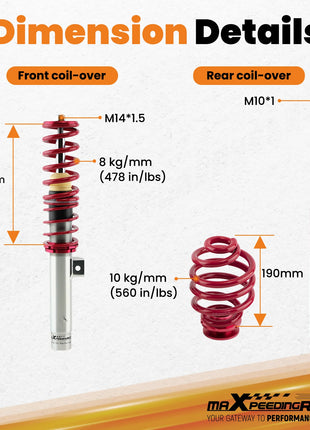 Coilovers Lowering Kit For BMW 3-Series (E46) M3 RWD 1999-2005 Spring Front Rear Coilovers, Suspension Struts