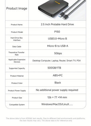 Kodak Disco rigido esterno portatile da 2,5 pollici PHDD 500 GB/1 TB USB 3.0 per PS5 Xbox PC Mac Desktop MacBook