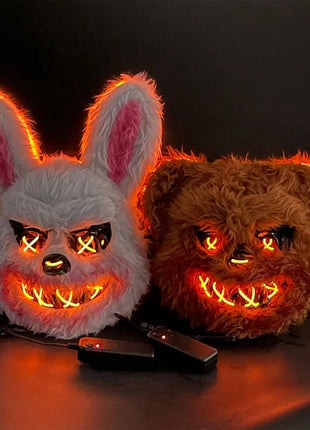 NEW LED  Light Halloween Cosplay Face Mask Party Show Stage Make-up Horror Bloody Rabbit Bear Mask Cartoon Carnival  Head Cover - Riparo82