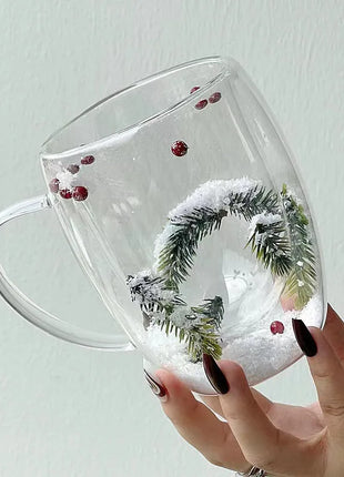 Tazze di vetro a doppia parete natalizie da 250/350 ml Set di 2 tazze per caffè espresso resistenti al calore Bevande al latte Tazze da caffè per regali di festa - riparo82