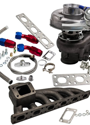 T3/ Turbocharger Internal Wastegate Turbo Manifold For Bmw E36 E46 E39 M50 M52 + Oil Line Kit