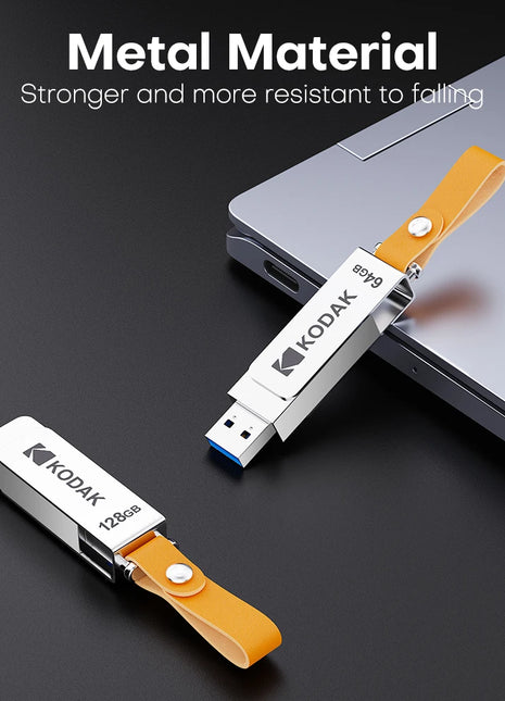 Kodak K133 Chiavetta USB 3.1 64 GB 128 GB 256 GB 512 GB Velocità di lettura 120 MB/s Corpo in metallo Fascia in pelle USB3.1 Pen Drive per PC e HD-TV