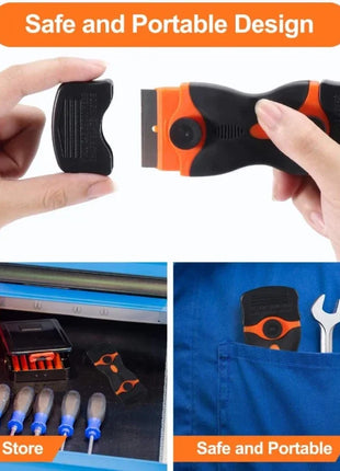 Plastic & Metal Razor Blade Scraper, Window Glass Cleaner, Vinyl Film & Adhesive Remover Tool for Car & Home - Riparo82