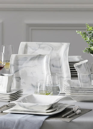 MALACASA FLORA 30/60 pezzi Set di stoviglie in porcellana di marmo con 12 * piatto per la cena, piatto da Dessert, piatto da minestra, tazze e piattini Set di piatti piatti ceramica set - riparo82