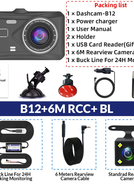 Dashcam 24H Touch Night Vision FULL HD 1080P Front And Rear Camera 4.0 Inch CAR DVR Mirror Digital Video Recorder Dvr Black Box - Riparo82