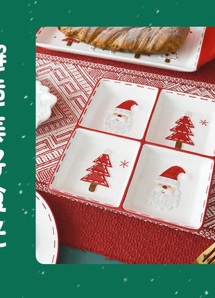 Vassoio in ceramica natalizio creativo Piatto piano a quattro sezioni Piatto da portata per alimenti Snack Frutta Piatto portaoggetti per la casa Stoviglie - riparo82