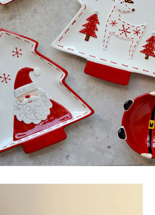 2025 Nuovo set di posate in ceramica dipinta a mano di Natale Piatto da bistecca di Natale carino Piatto piatto colorato sottosmalto in rilievo - riparo82