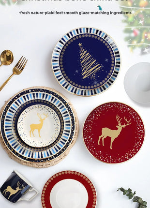 Set di stoviglie in porcellana di cervo nordico Ins per la casa, hotel, bistecche, piatti da dessert, tazze, decorazione per la disposizione degli alimenti occidentali, regalo di Natale - riparo82