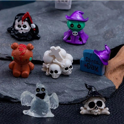 Halloween small ornaments horror skull pumpkin wizard resurrection ghost festival doll resin crafts desktop ornaments