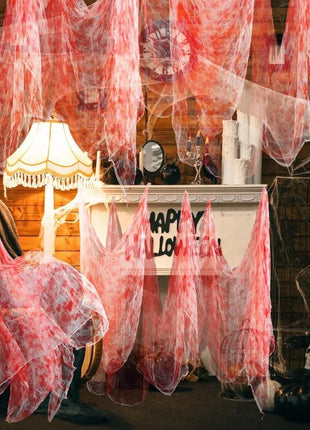 55*200cm Halloween Blood Gauze Window Doorways Wall Decoration Blood Creepy Cloth Haunted House Home Party Scary Scene Props - Riparo82