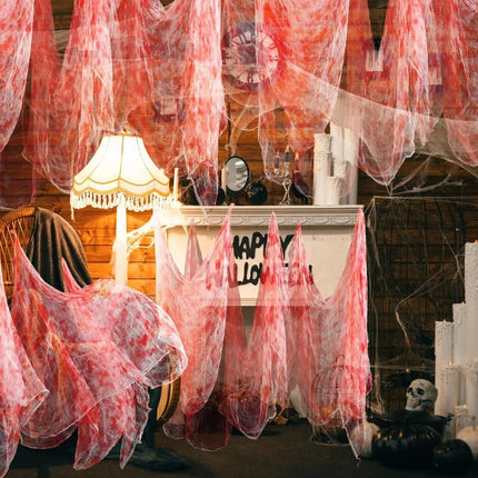 55*200cm Halloween Blood Gauze Window Doorways Wall Decoration Blood Creepy Cloth Haunted House Home Party Scary Scene Props