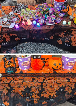 Halloween Decoration Tablecloth,Disposable Pumpkin Spider Web Bat Plastic Table Cover,Halloween Party Home Table Decor - Riparo82