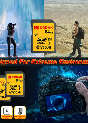 KODAK Scheda SD originale ad alta velocità 256G 128G 64G 32G Scheda di memoria SD SDXC V30 per fotocamera 4K HD per auto DV SLR