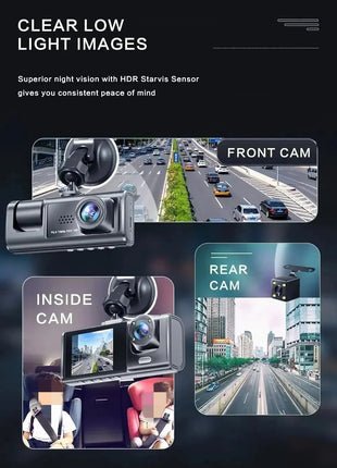 3 Channel Car DVR HD 1080P 2/3-Lens Inside Vehicle Dash CamThree Way Camera DVRs Recorder Video Registrator Dashcam Camcorder - Riparo82