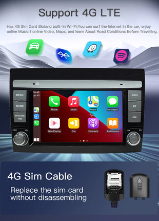 Wireless CarPlay Android 14 Car Radio for For Fiat/Bravo 2007 2008 2009 20102011 2012 AutoRadio Stereo GPS Navigation Multimedia Screen - Riparo82