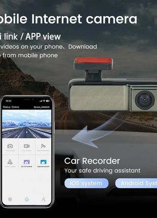 HD Dash Cam 1080P Car Recorder Dual Camera Vehicle Drive Auto Video DVR Android Wifi Smart Connect USB 24H Parking Monitoring - Riparo82