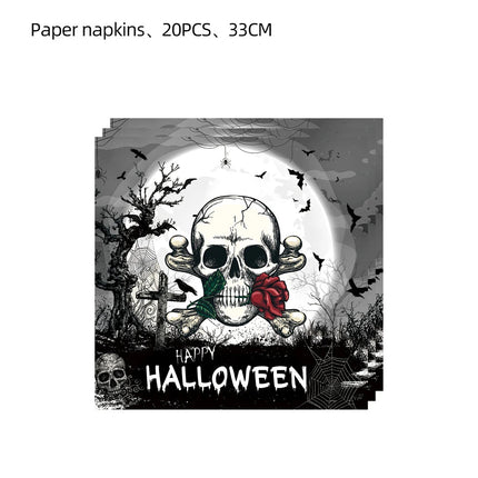 Halloween Theme Disposable Tableware Paper Plates Cups Straws Tablecloth Banner Spiral Cake Topper Happy Halloween Party Decor
